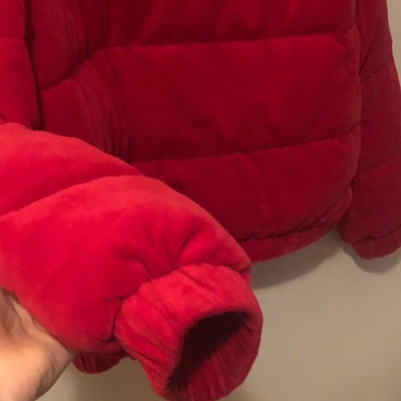 Red DKNY sport puffer jacket ~ velvet & satin - Picture 3 of 6